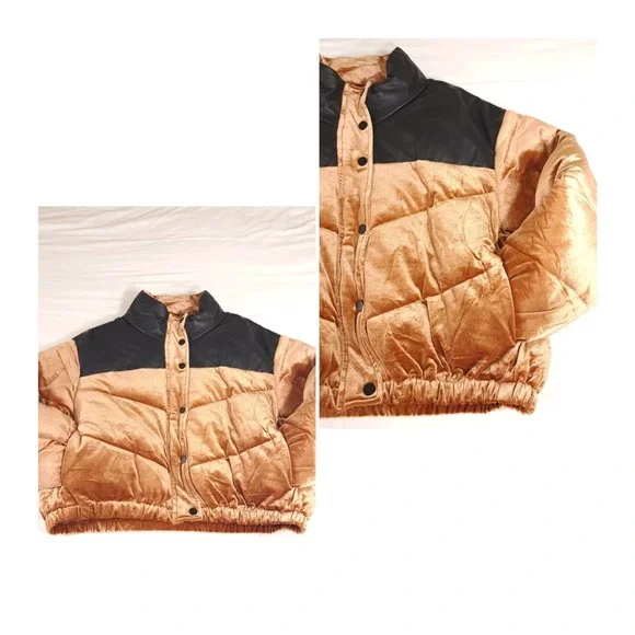 Celebrity Pink Women's Bronze Velvet Bomber Puffer Crop‎ Jacket XL Comfortable - Picture 8 of 10